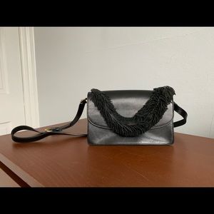 & other stories black leather fringe shoulder bag